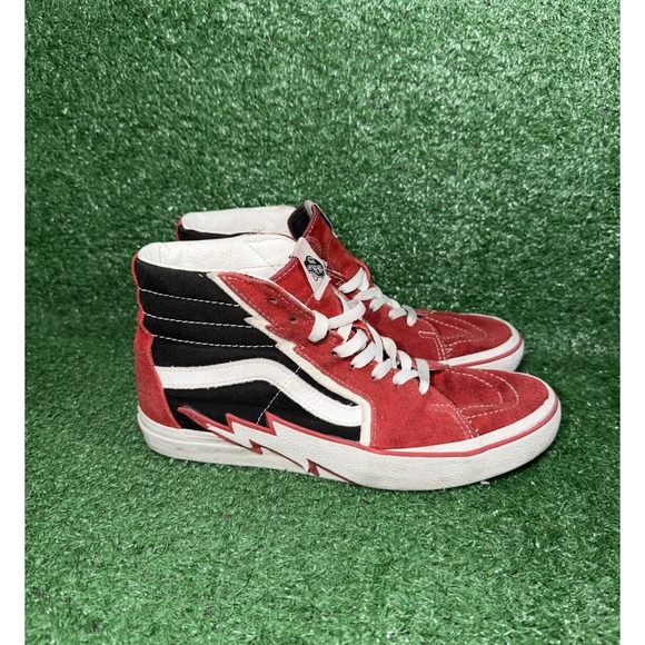 Vans Other - Vans Sk8-Hi Bolt Black Red Suede Canvas Skate Shoes Hi Top Sneaker Men's Size 8